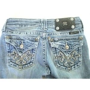 Miss Me Boot Cut Flap Pocket Embellished Distressed Jeans Pants Women Size 24